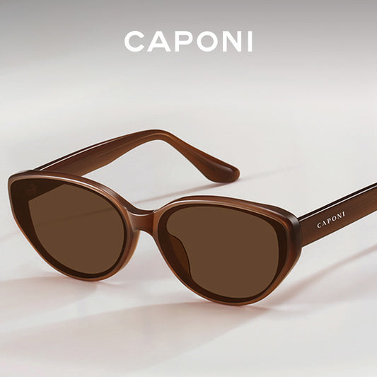 Gafas de sol polarizadas CAPONI para mujer, las más vendidas, para exteriores, diseño vintage, gafas de ojo de gato, marca de acetato, UV400, tonos marrones BH24006RAYBAN AVIATOR CAFÉ+ESTUCHE TIPO ORIGINAL